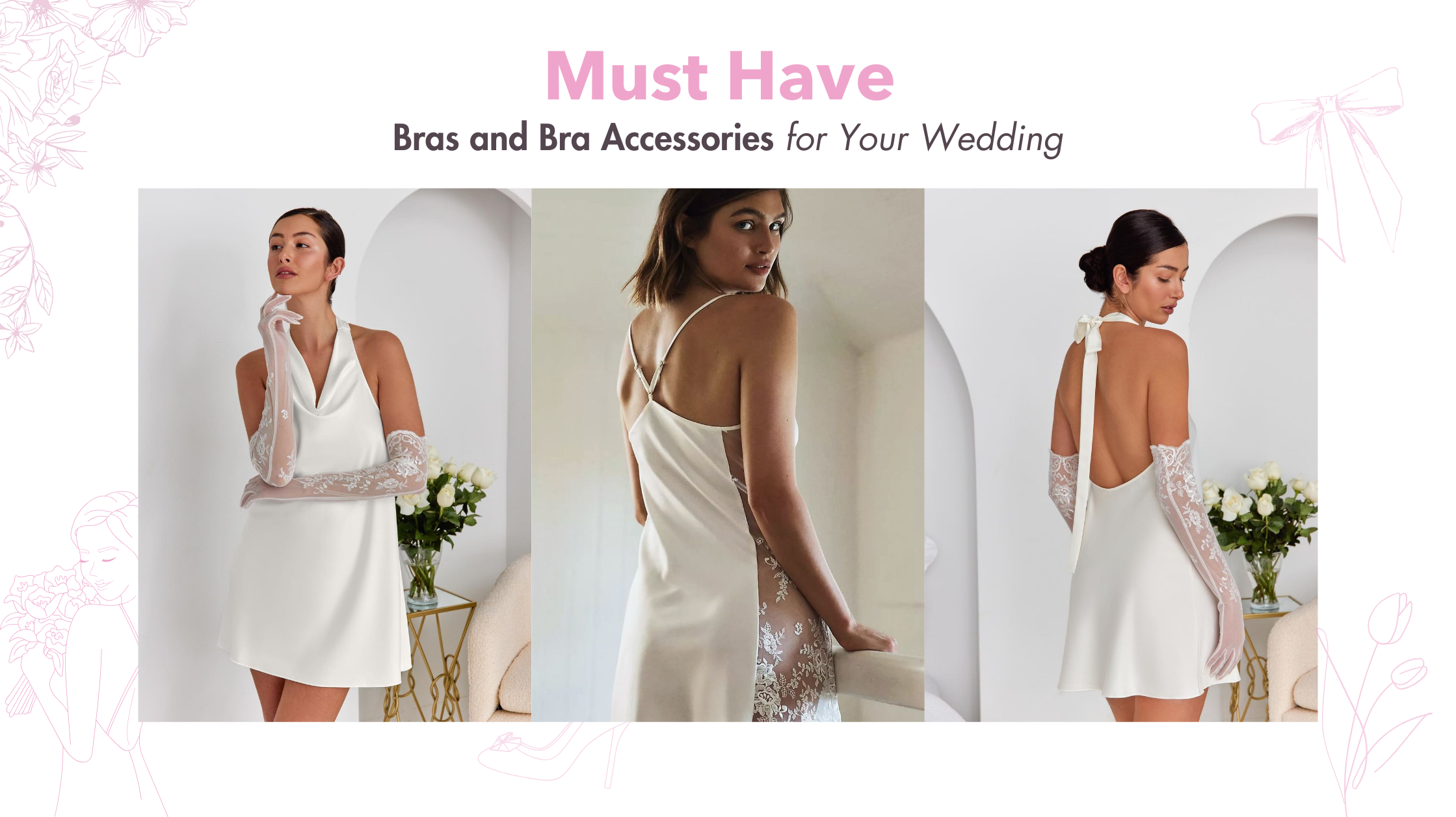 Models in various bridal lingerie