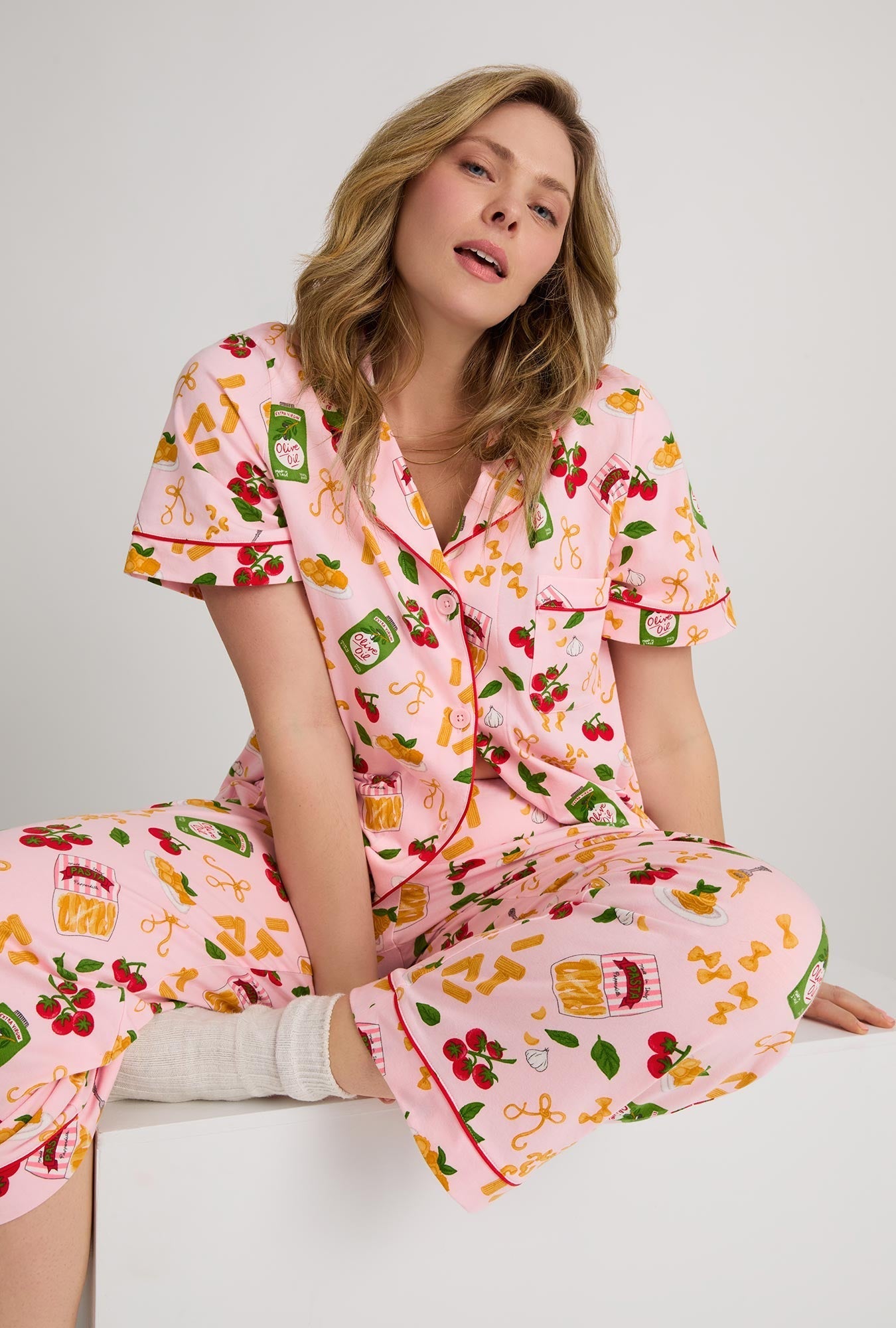 Bed Head Pasta La Vista S/S Classic Stretch Jersey Cropped PJ Set