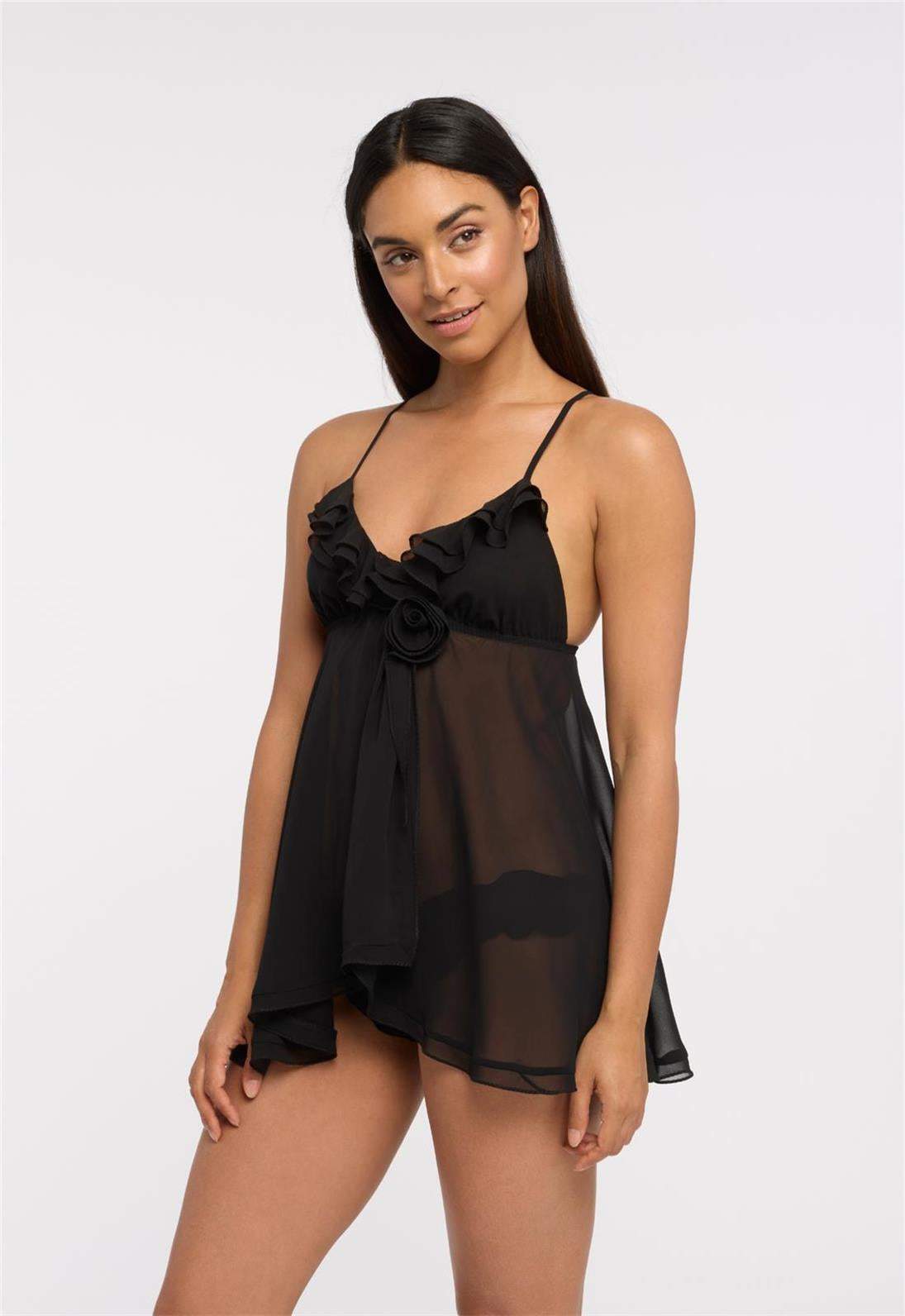 feminine nightwear set with rosette accent