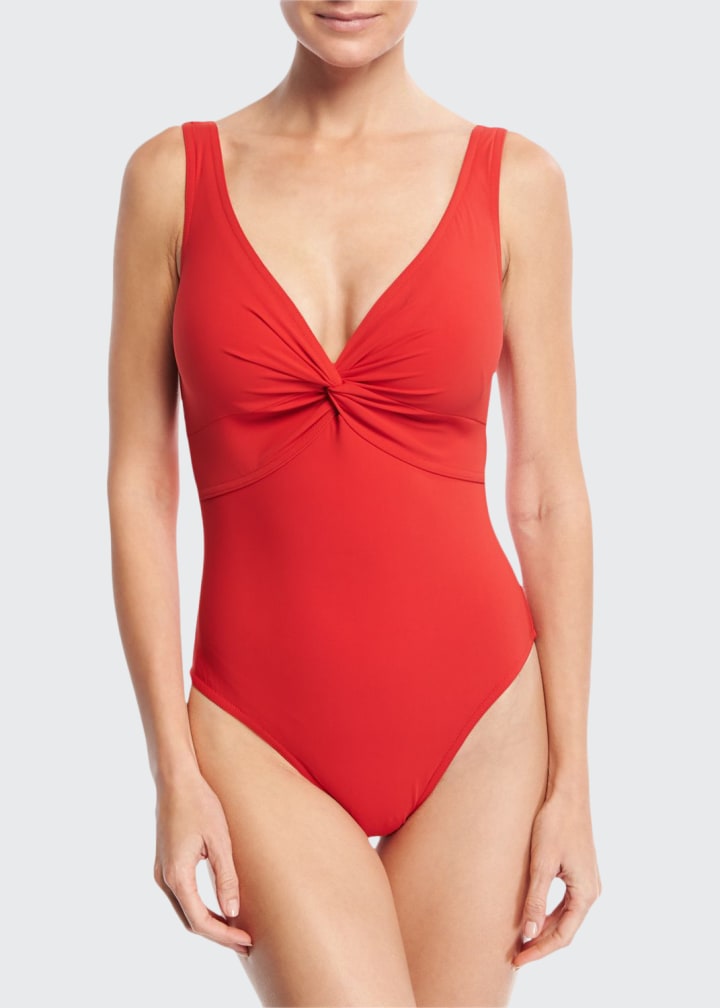 Karla Colletto Basic Twist One Piece Swimsuit - Cherry