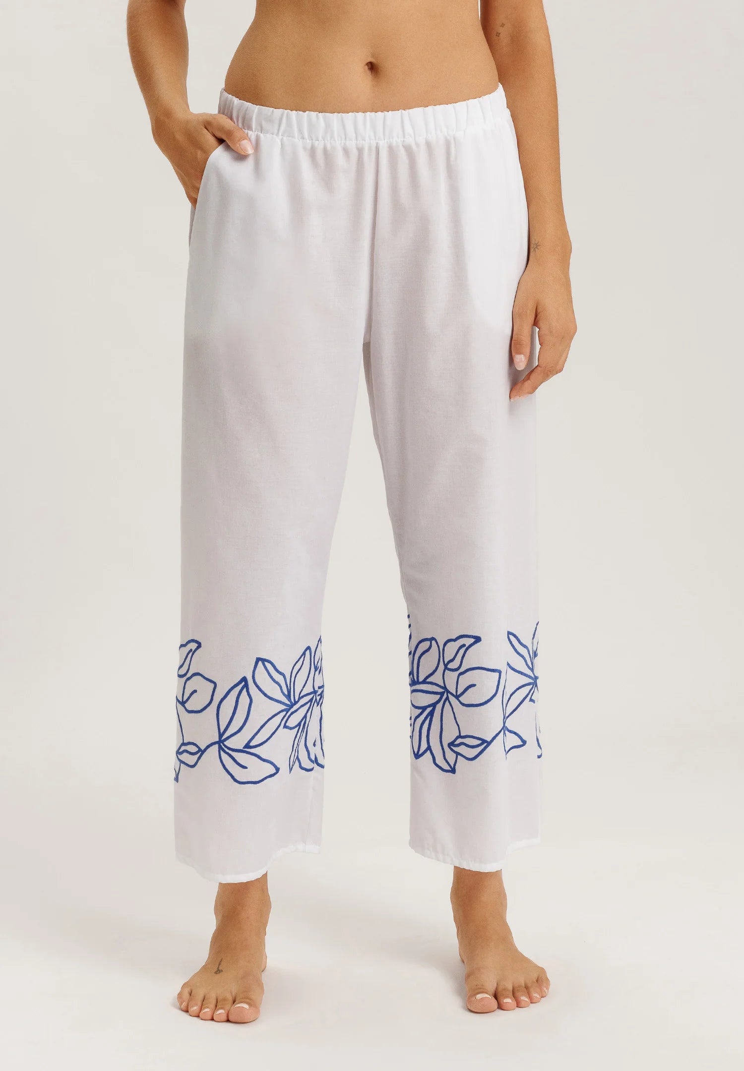 Hanro Liz Cotton Crop Pants with Embroidery