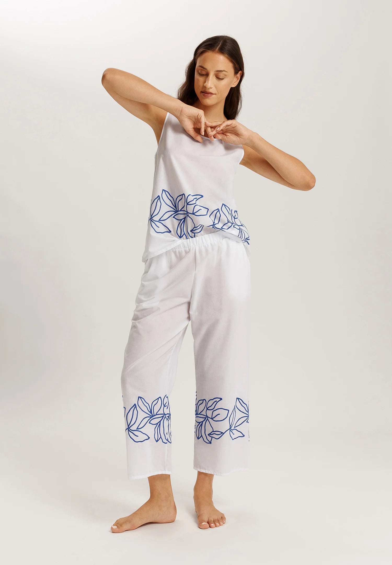 Hanro Liz Cotton Crop Pants with Embroidery