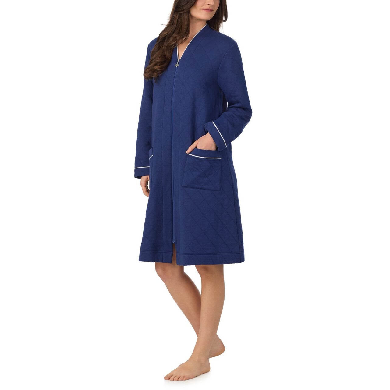 Eileen West Cotton Rich Diamond Quilted Zip Robe