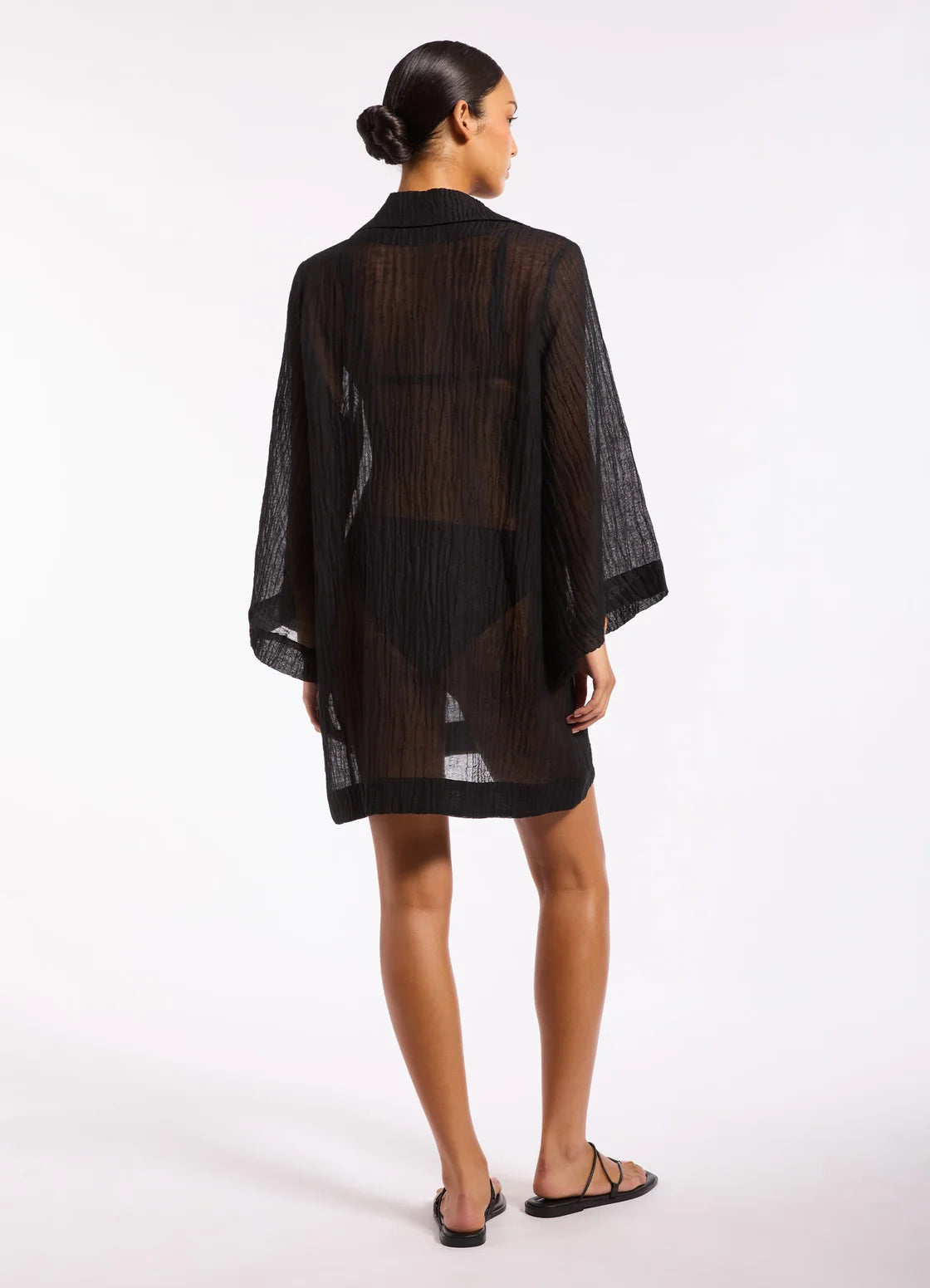 Jets Swim Wave Gauze Sheer Mini Cover Up Tunic