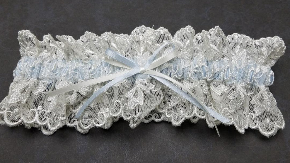 Simply Charming Lace Garter With Blue Ribbon