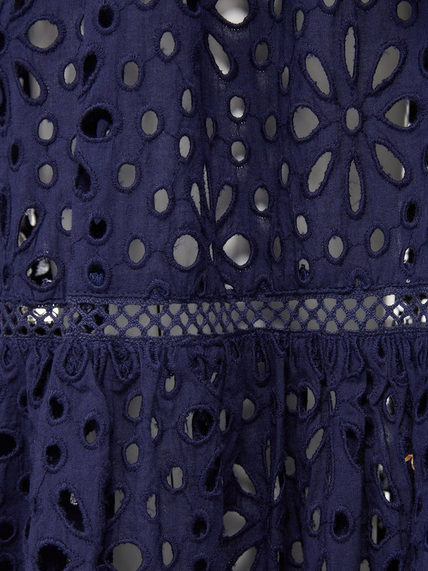 Flowing cotton dress with lace accents