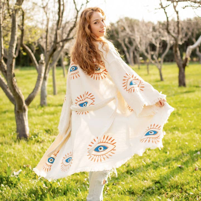 Moa Retro Evil Eye Short Kaftan Kimono Robe