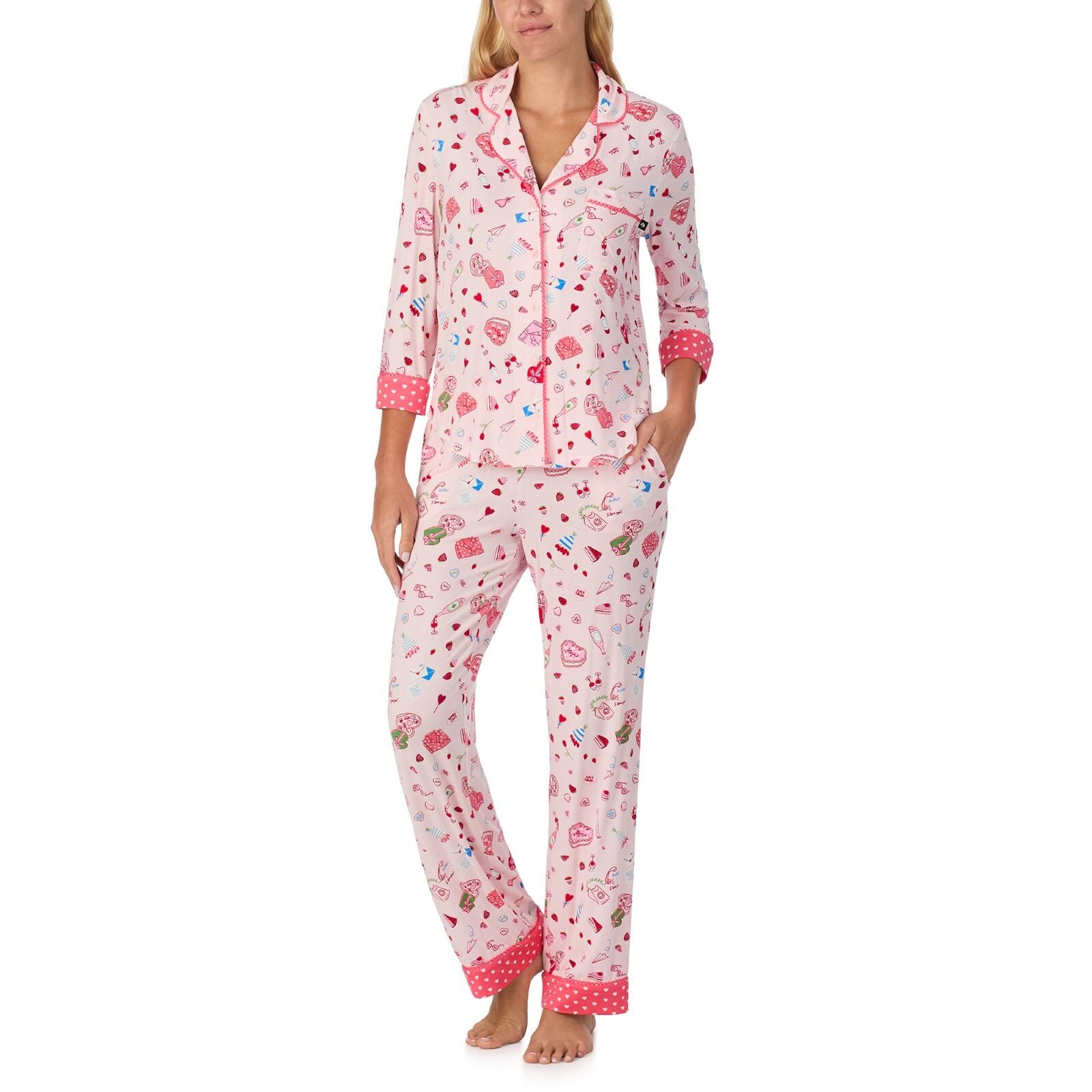 Kate Spade 3/4/Sleeve Notch Long PJ Set