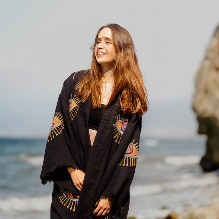 Moa Black Evil Eye Long Kimono