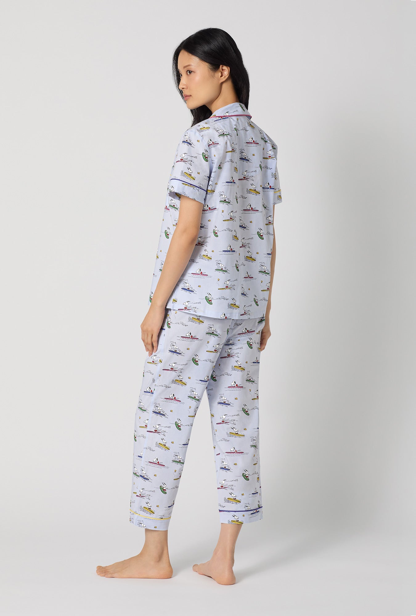 Bed Head Catch A Wave Snoopy S/S Classic Woven Cotton Poplin Cropped PJ Set