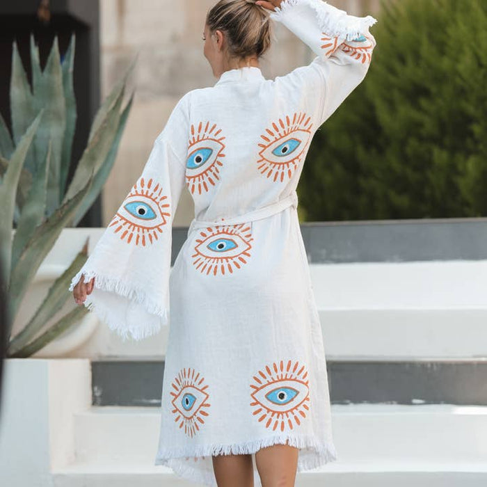 Moa Retro Evil Eye Short Kaftan Kimono Robe