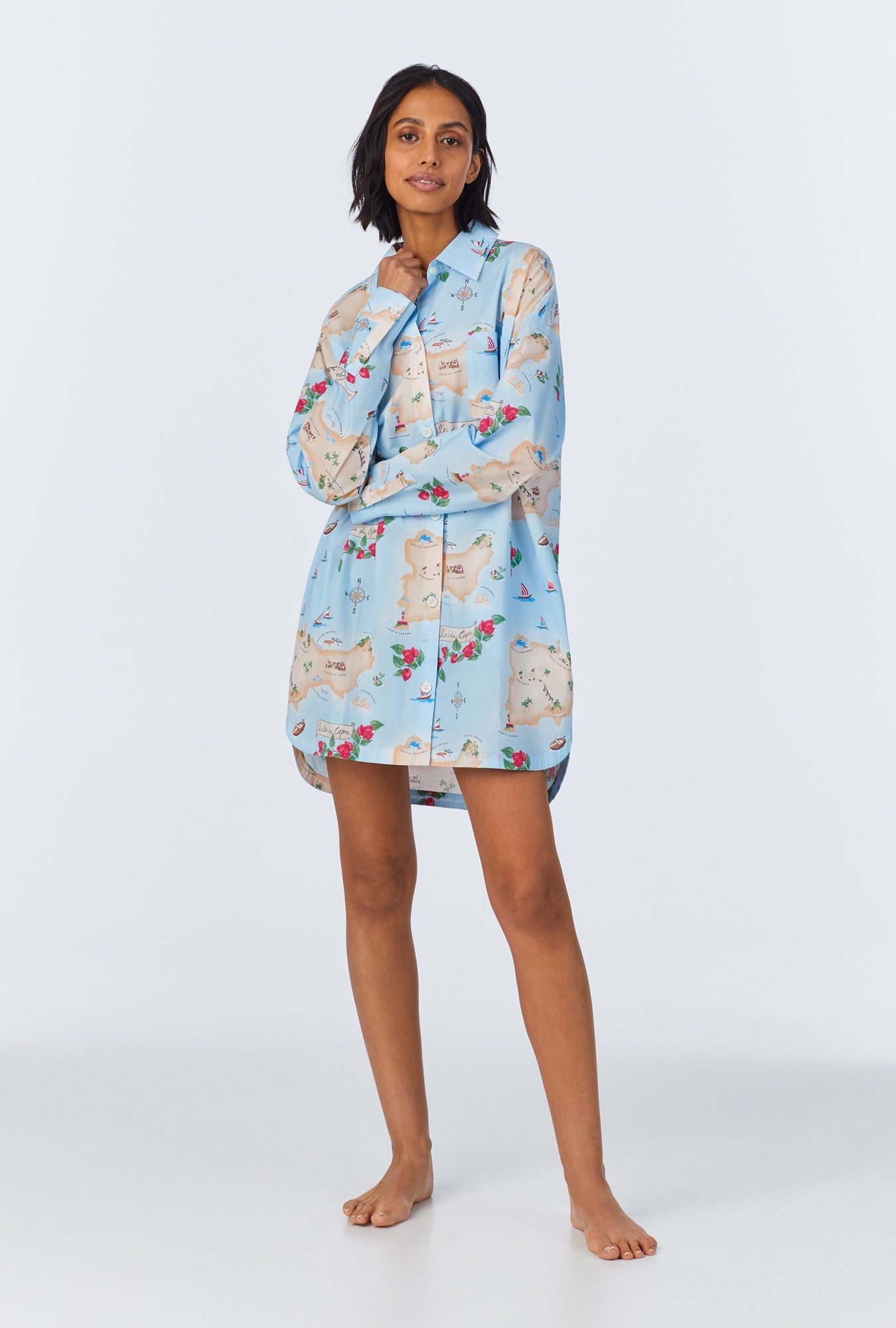 Bed Head High Low Boyfriend Collared Sleepshirt