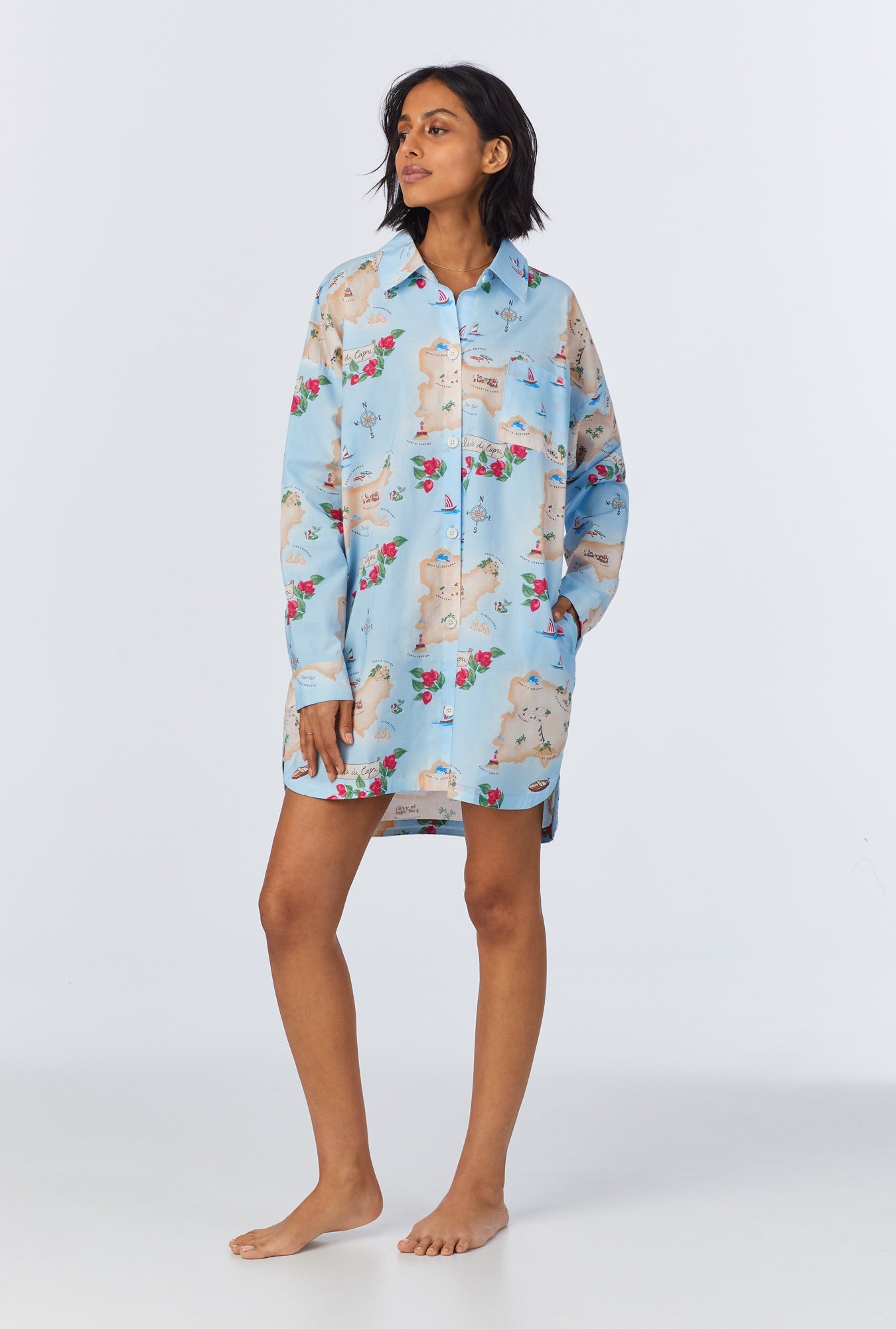 Bed Head High Low Boyfriend Collared Sleepshirt