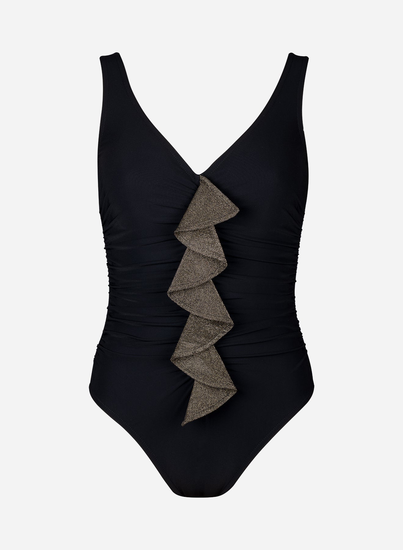 Ruched V-neck designer one-piece suit