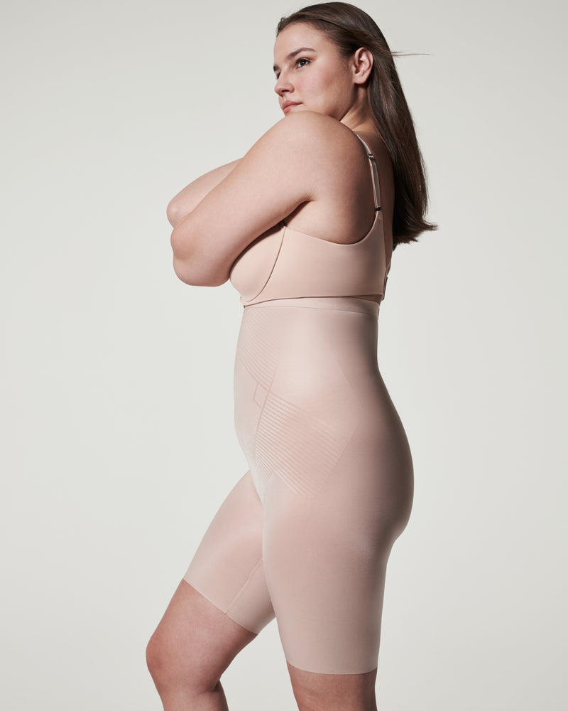 high-waisted mid-thigh short in chestnut nude