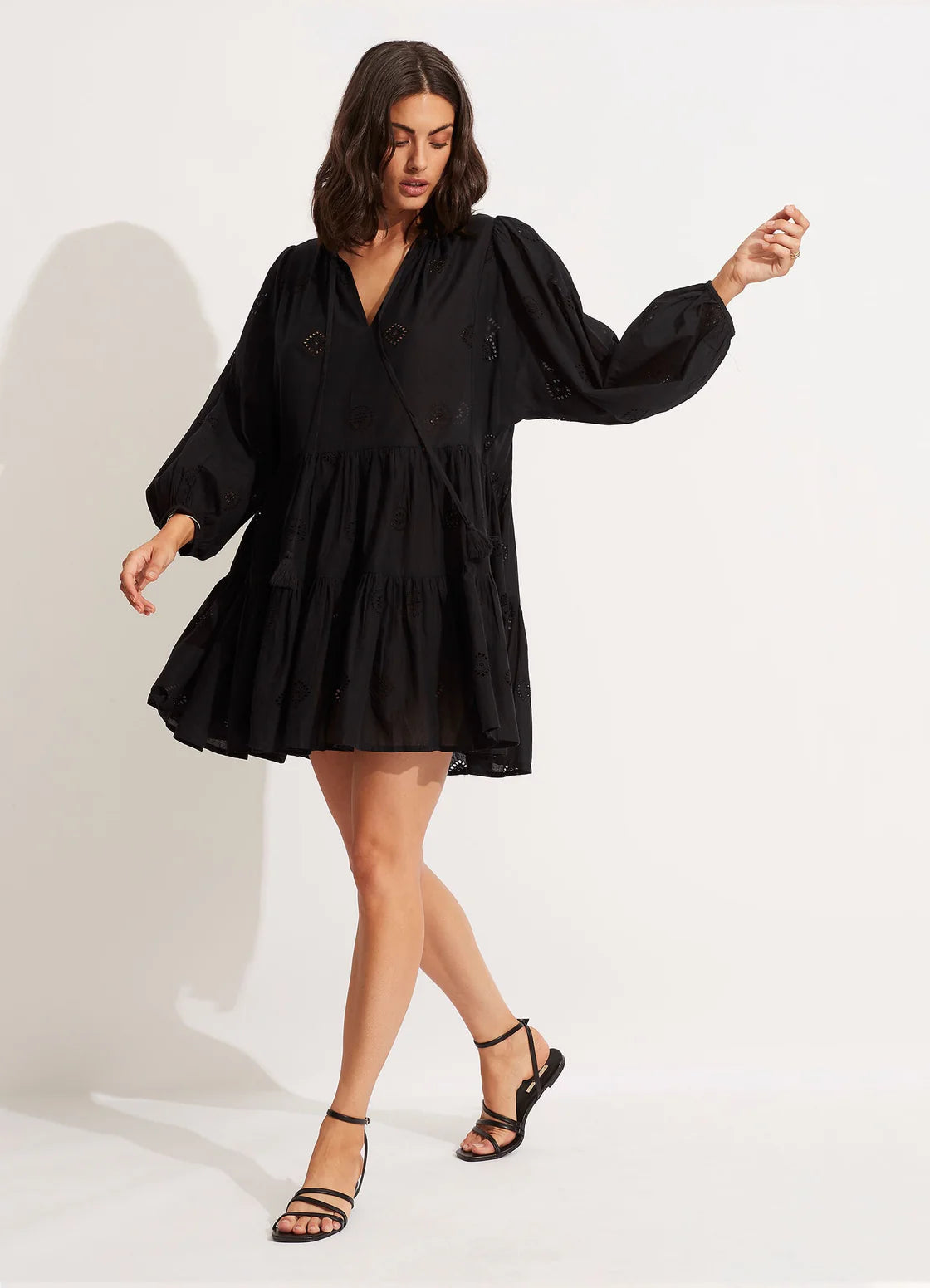Seafolly Beach Edit Embroidery Tiered Mini Dress
