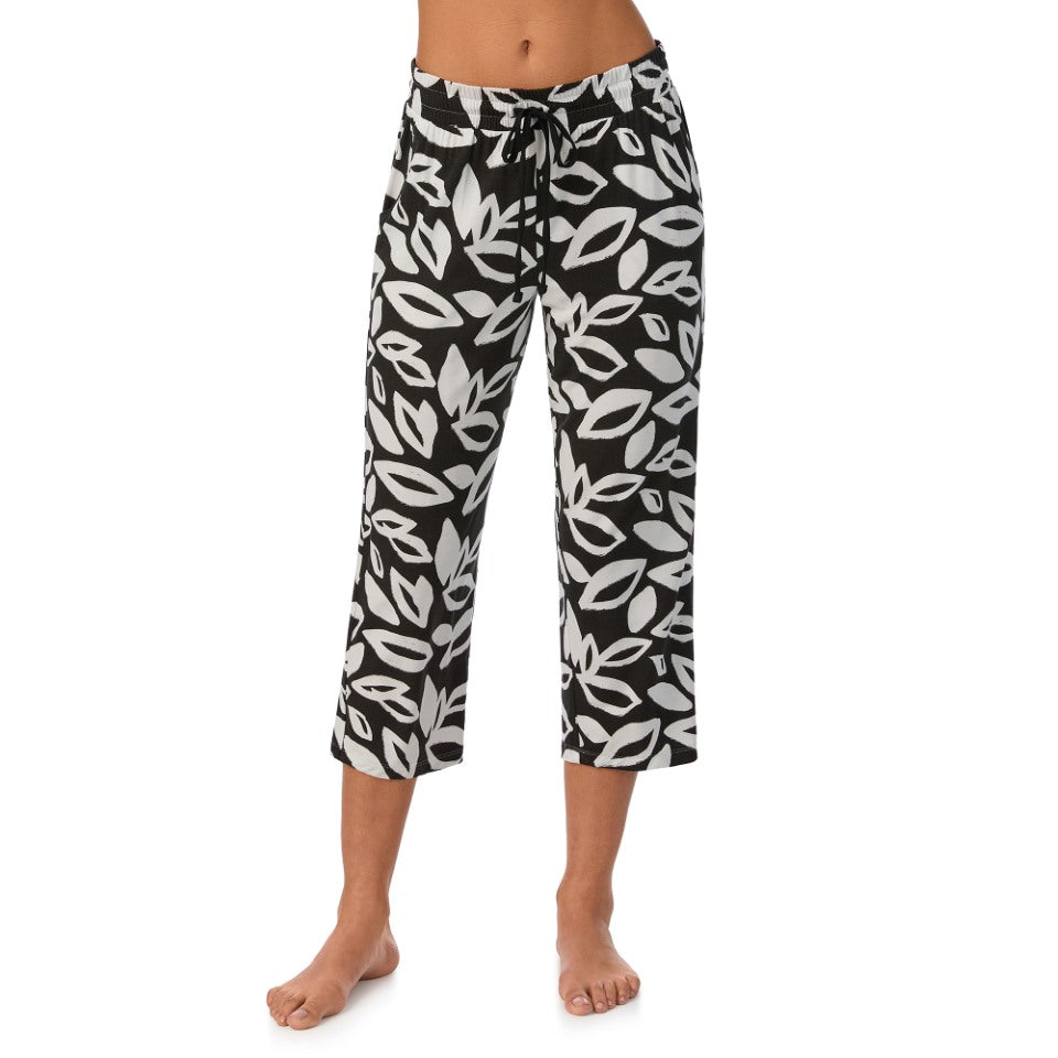 Donna Karan cropped black leaf print sleep pants