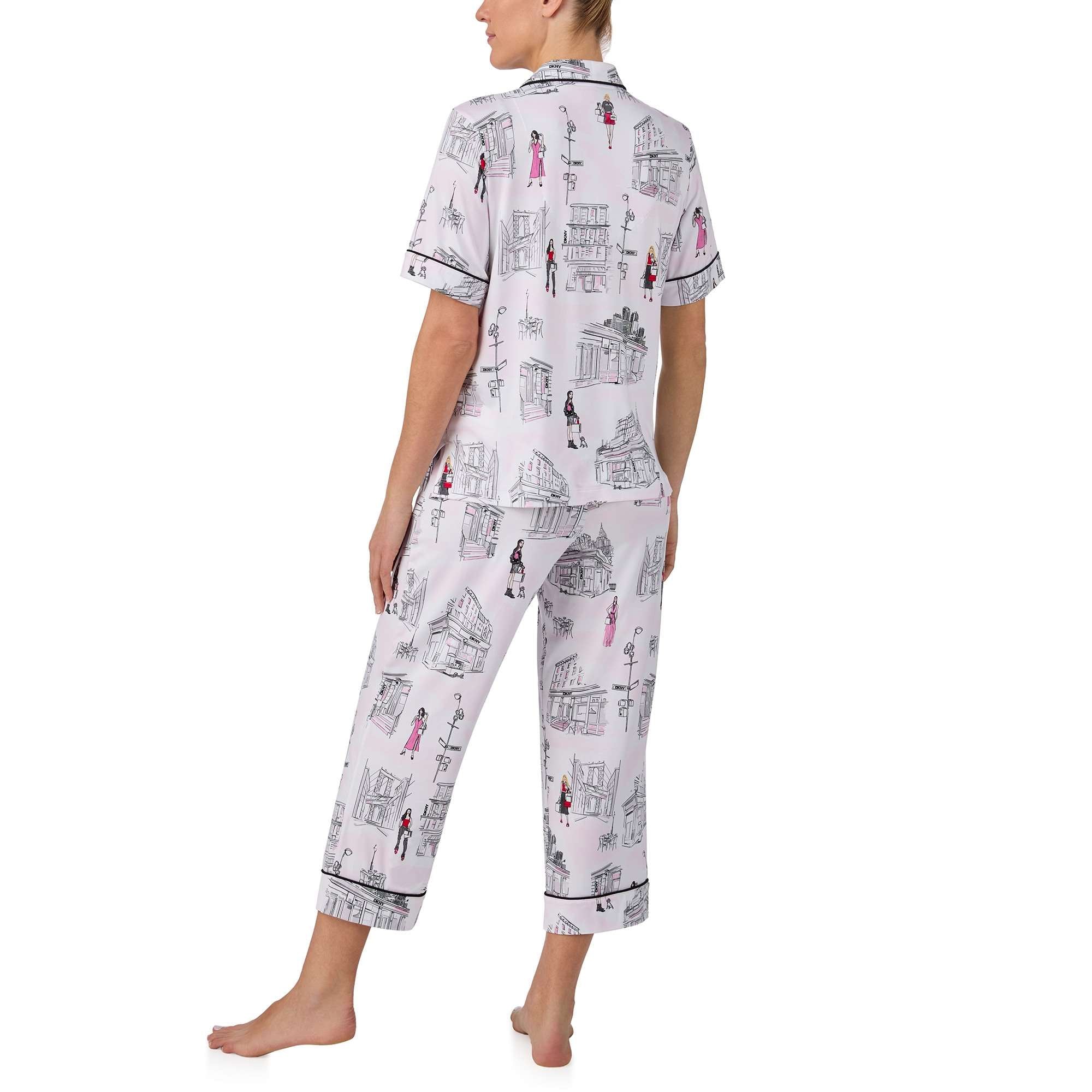 Donna Karan Sleep Soho Streets S/S Notch Top & Crop PJ Set