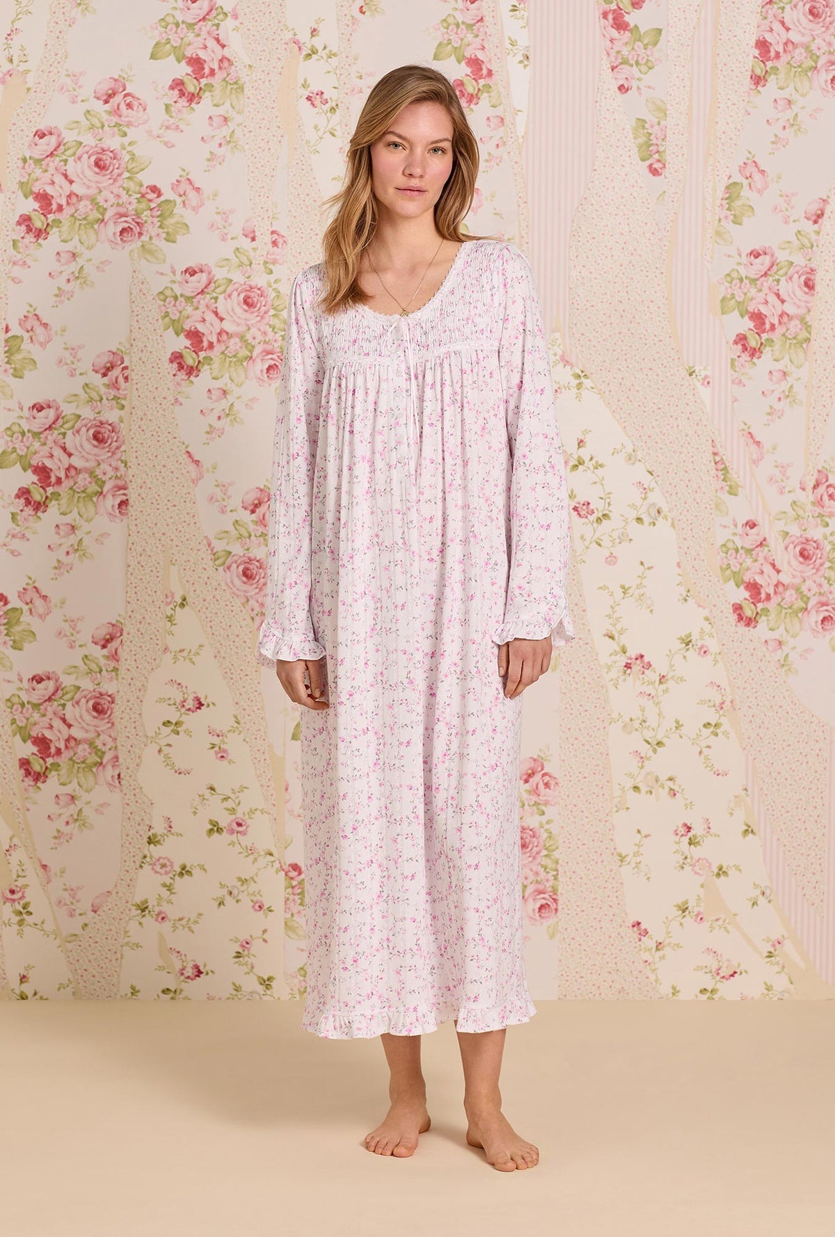 Eileen West Cotton Modal Pointelle Knit Ballet L/S Nightgown