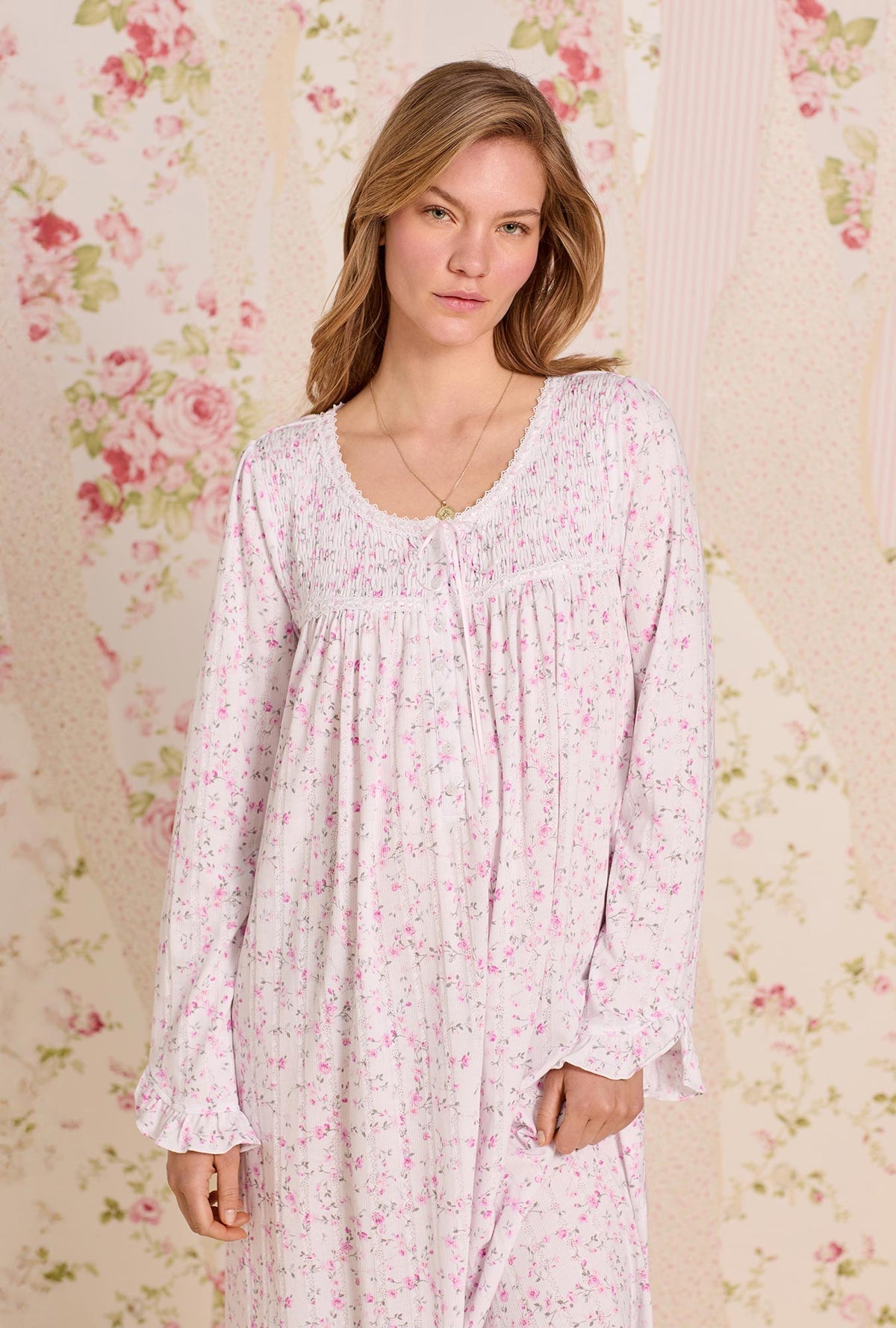 Eileen West Cotton Modal Pointelle Knit Ballet L/S Nightgown
