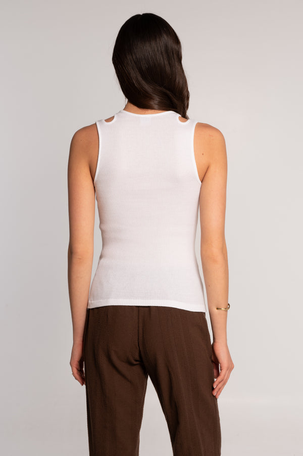 Oval shoulder cutout cotton top