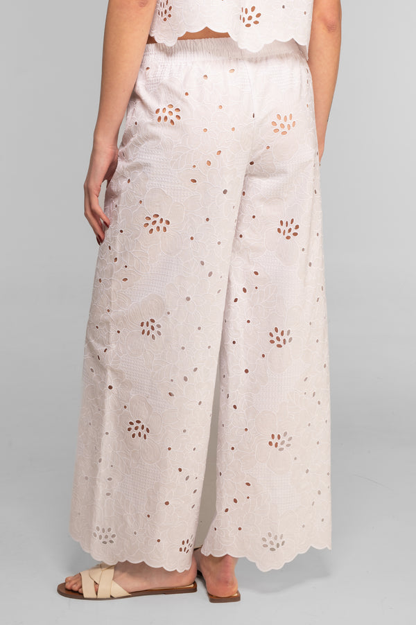 Floral embroidery wide leg pants