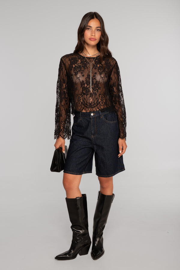 Oscalito Flared Sleeves Floral Lace Top