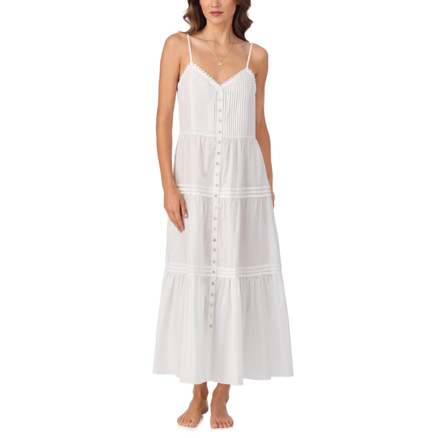 Eileen West Cotton Woven Lawn 50`` Modern Strappy Nightgown