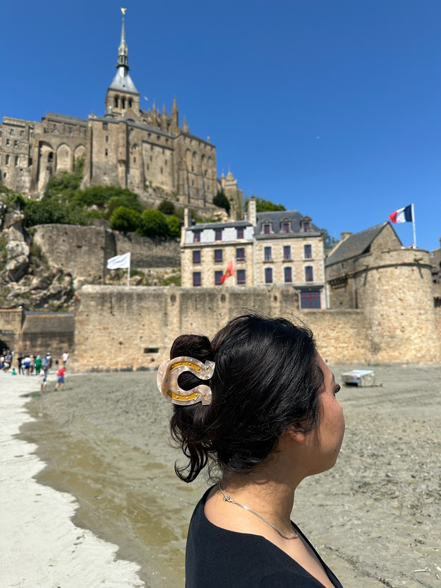 Solar Eclipse Hand-Painted Good Luck Horseshoe Claw Hair Clip