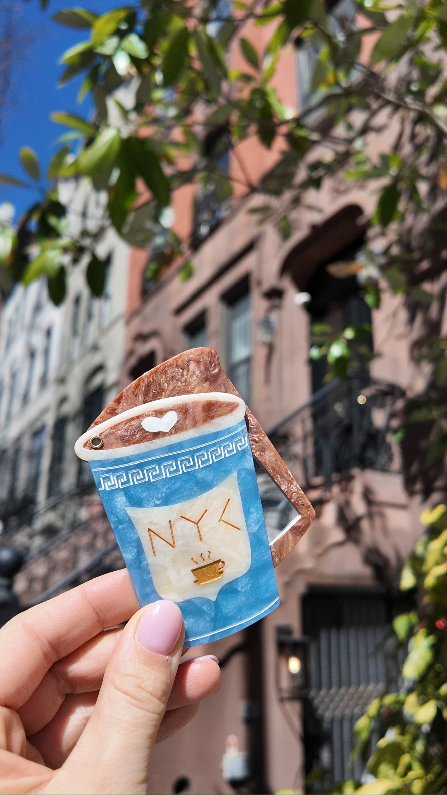 Solar Eclipse Hand-Painted NYC Coffee Cup Compact Mirror