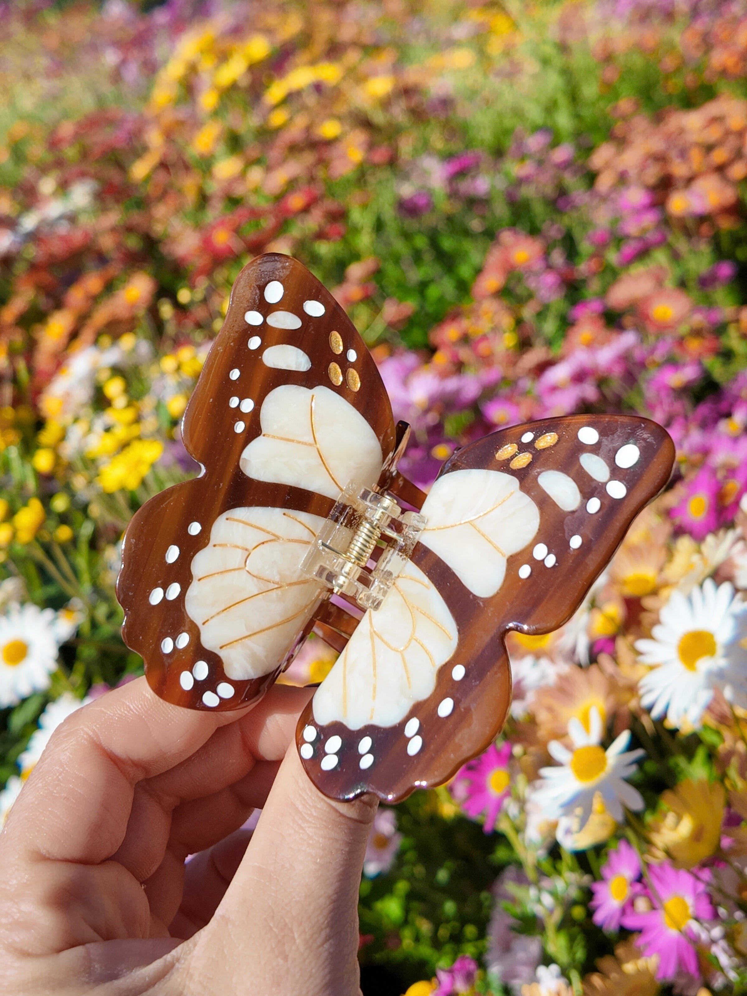 Solar Eclipse and-painted Boho Monarch Claw Hair Clip