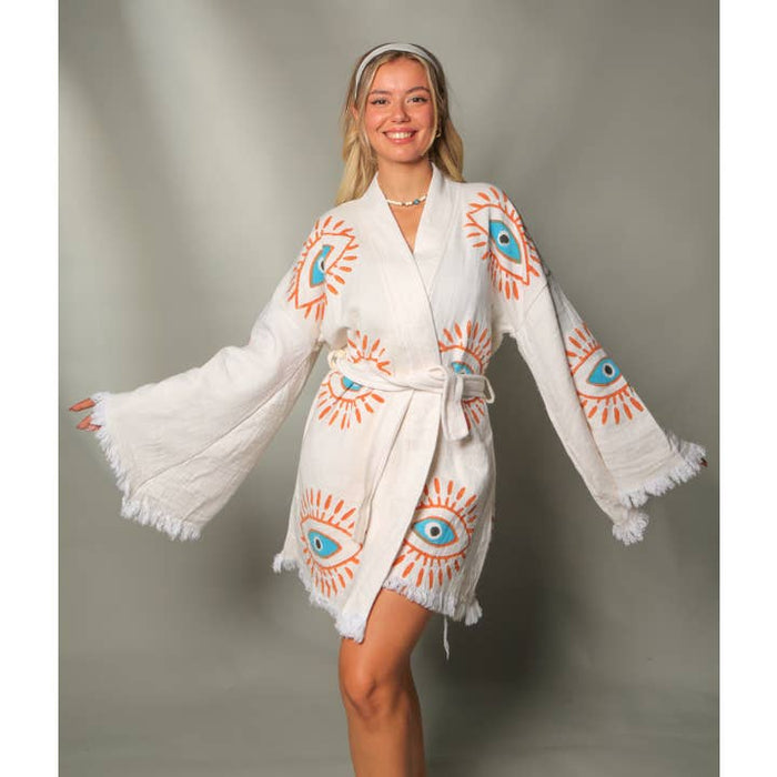 Moa Retro Evil Eye Short Kaftan Kimono Robe