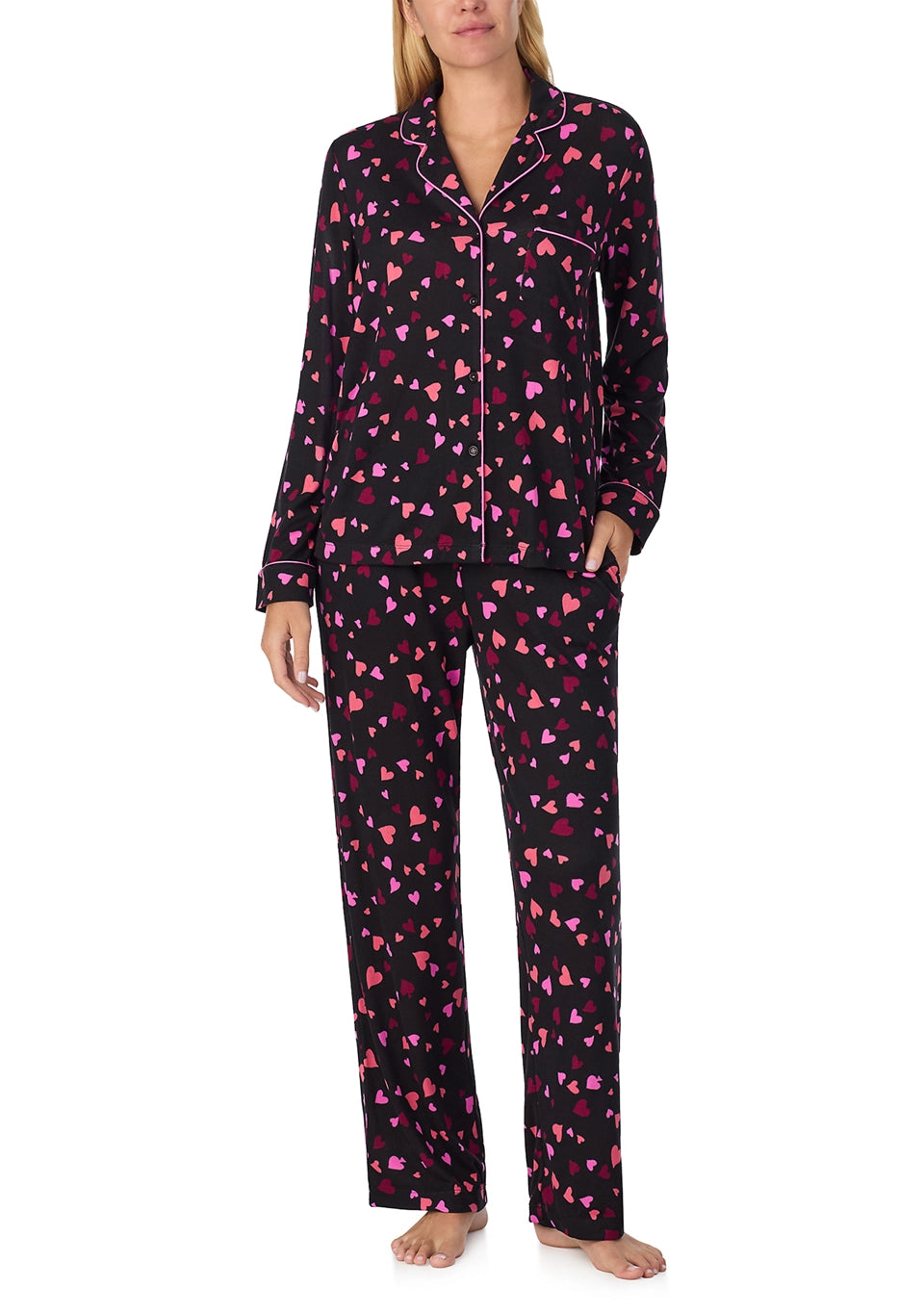 Kate Spade Recycled Brushed Sweater Knit Jersey LS Notch Long PJ Set