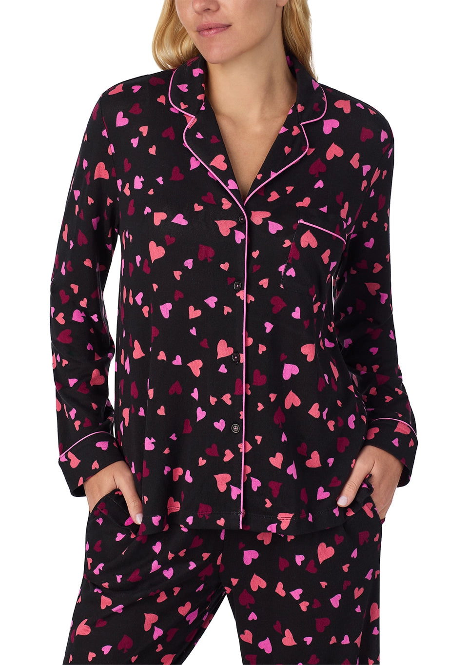 Kate Spade Recycled Brushed Sweater Knit Jersey LS Notch Long PJ Set