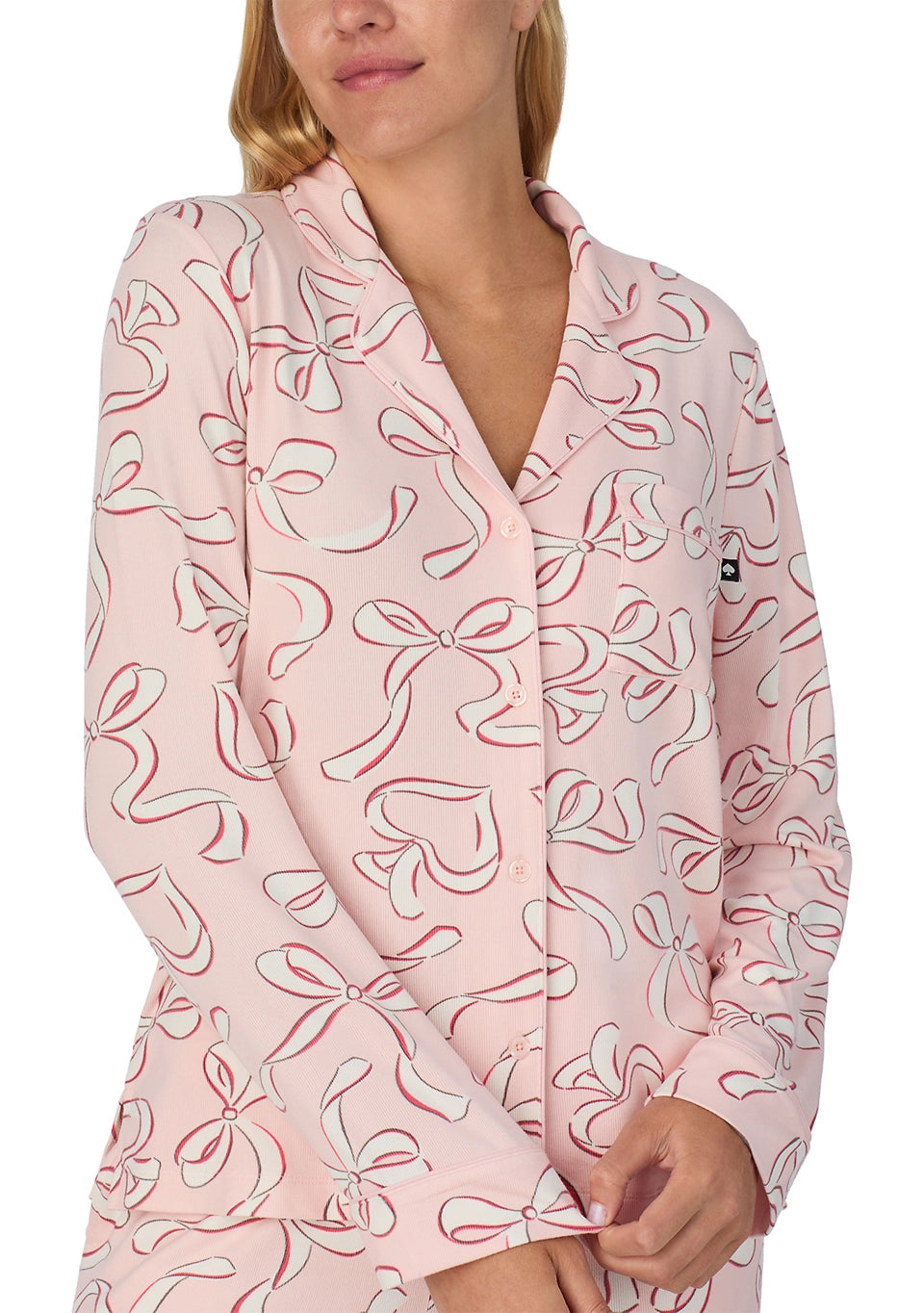 Kate Spade Recycled Brushed Sweater Knit Jersey LS Notch Long PJ Set