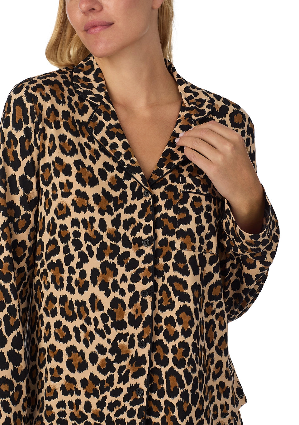 Kate Spade Plus Size Recycled Brushed Jersey L/S Notch Long PJ Set
