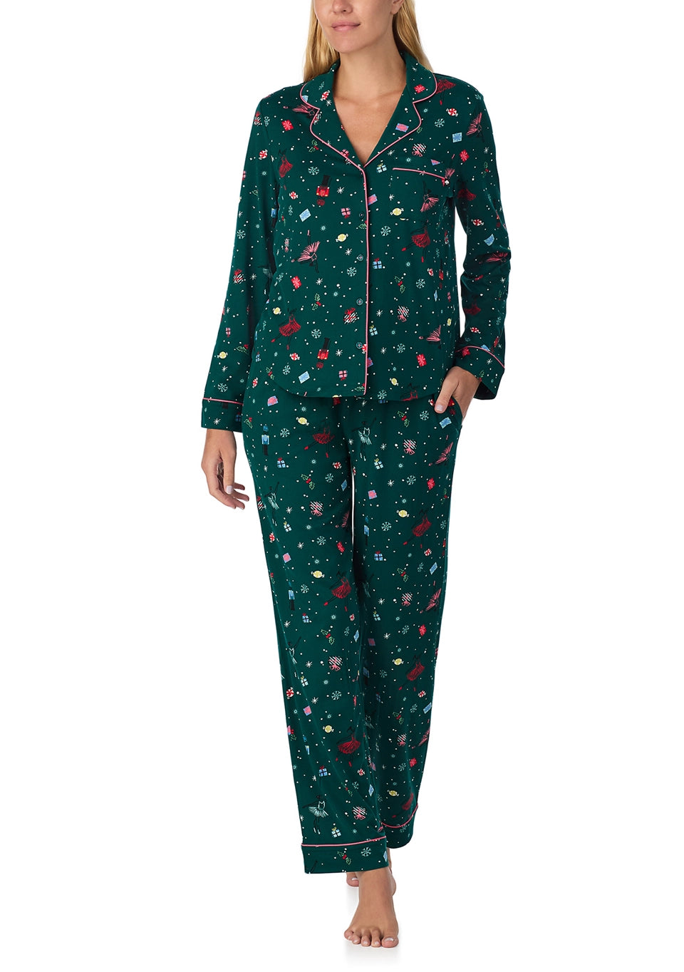 Kate Spade Recycled Brushed Jersey L/S Notch Long PJ Set