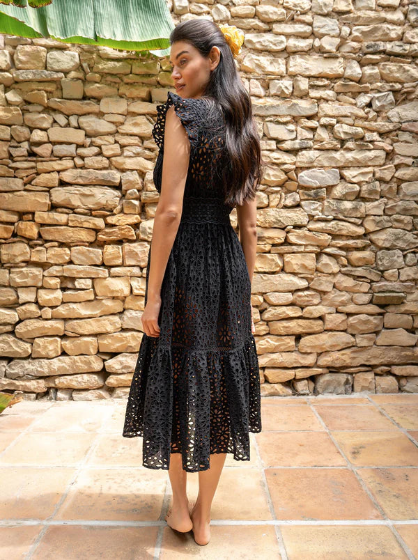 black eyelet beach coverup with front tie