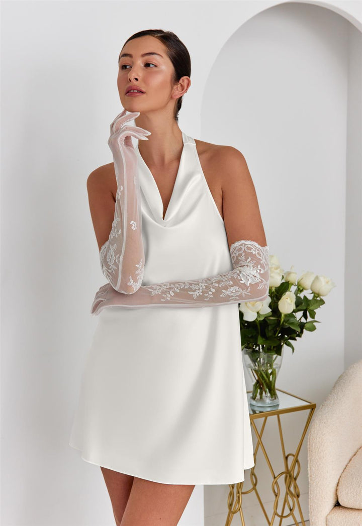 embroidered elbow-length gloves