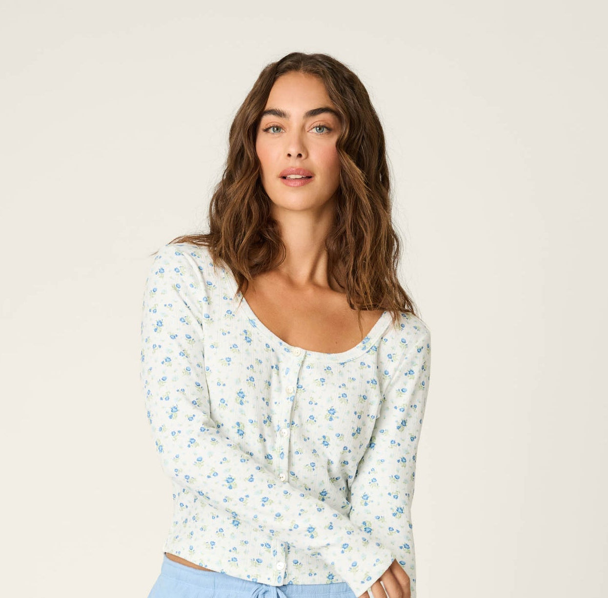 P.J. Salvage More Amour Ditsy Floral Long Sleeve Pointelle Top