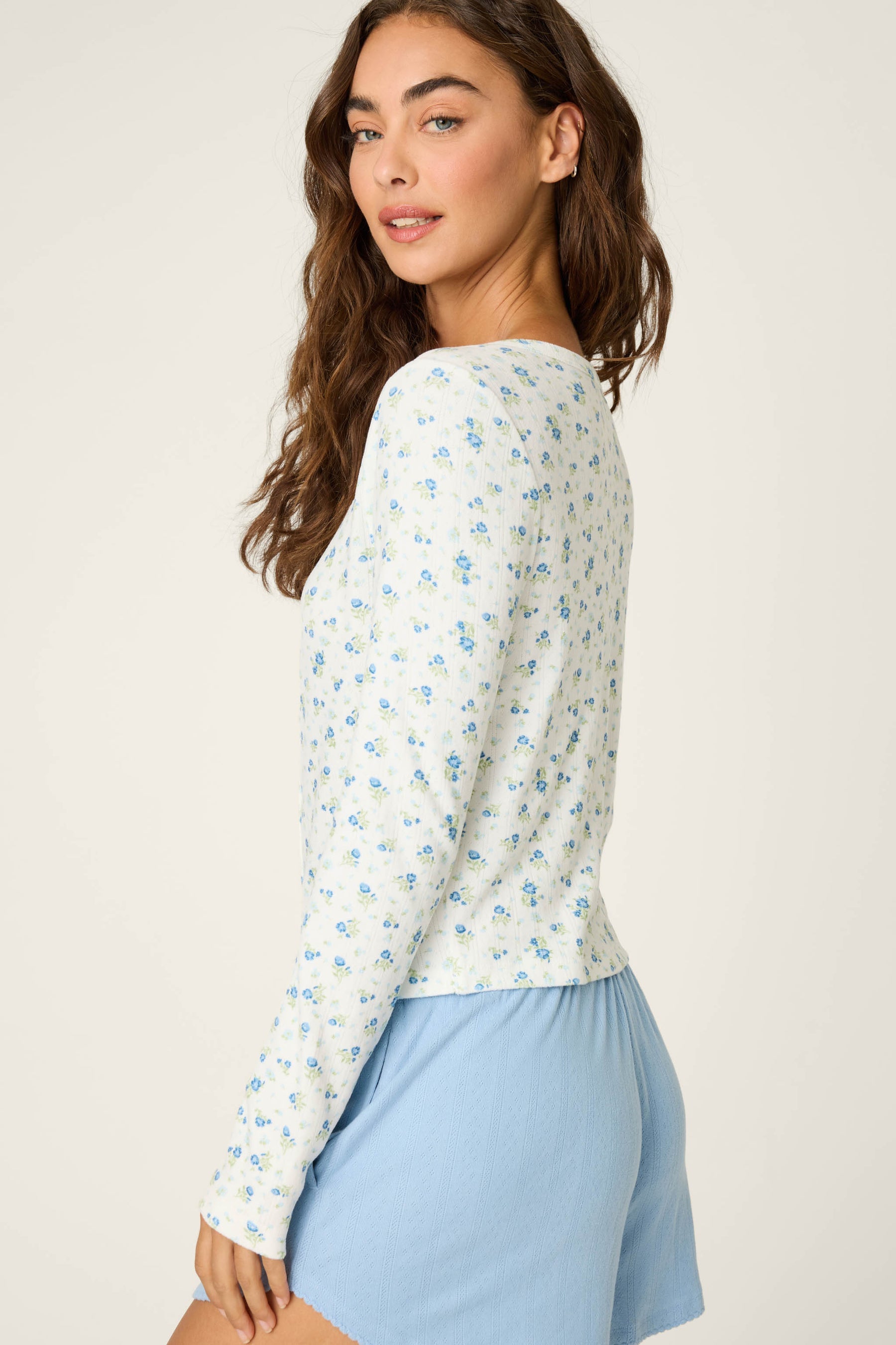 P.J. Salvage More Amour Ditsy Floral Long Sleeve Pointelle Top