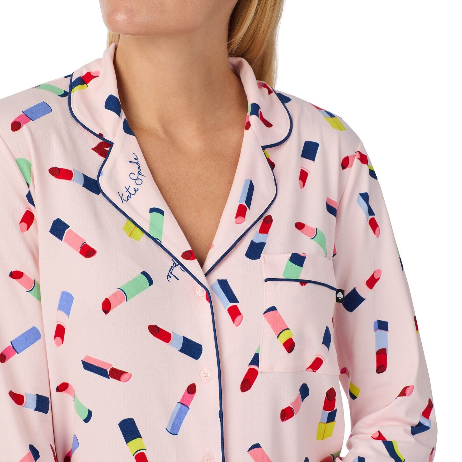 Kate Spade Brushed Jersey 3/4/S Notch Long PJ Set