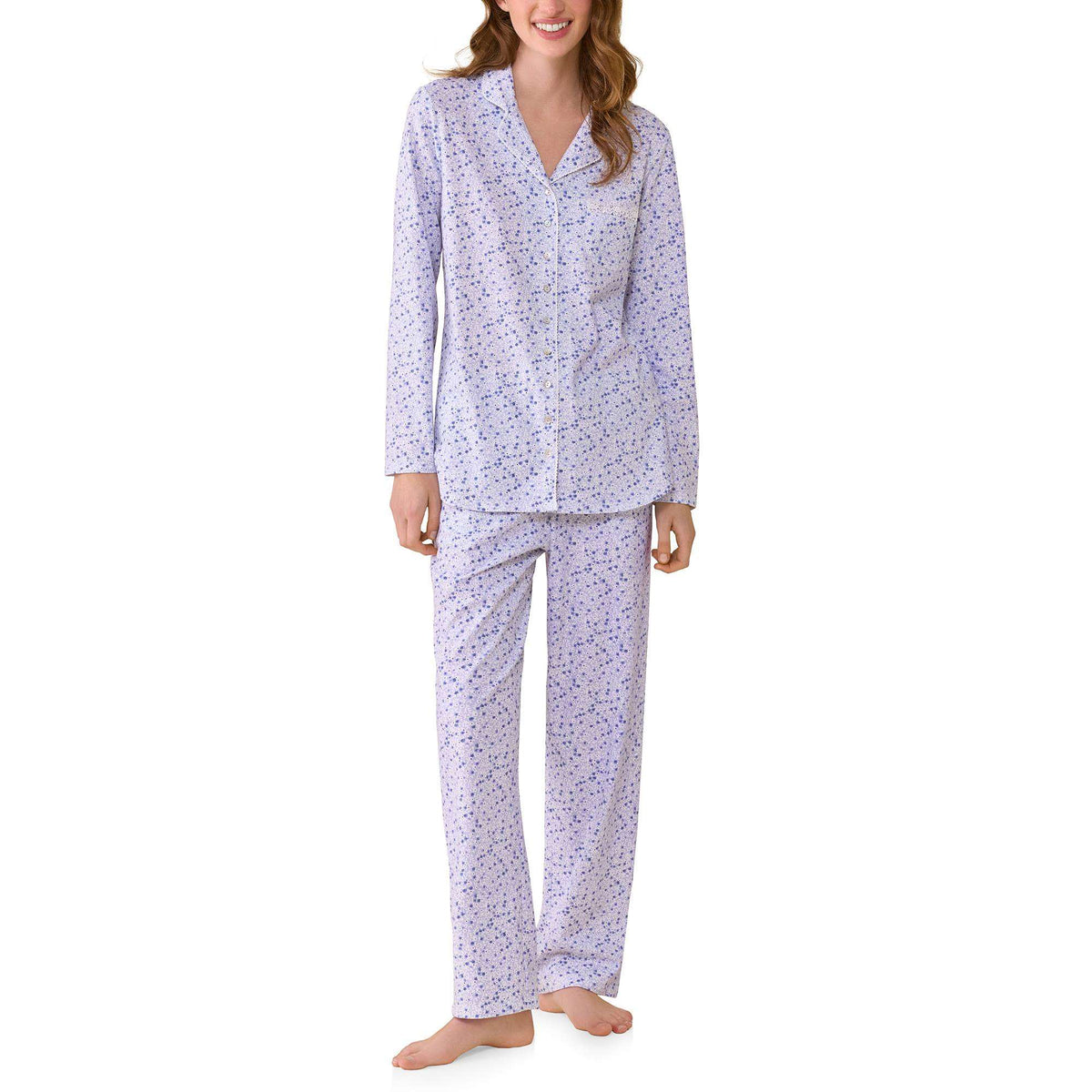 Eileen West Cotton Peached Jersey L/S Notch Collar Long PJ Set