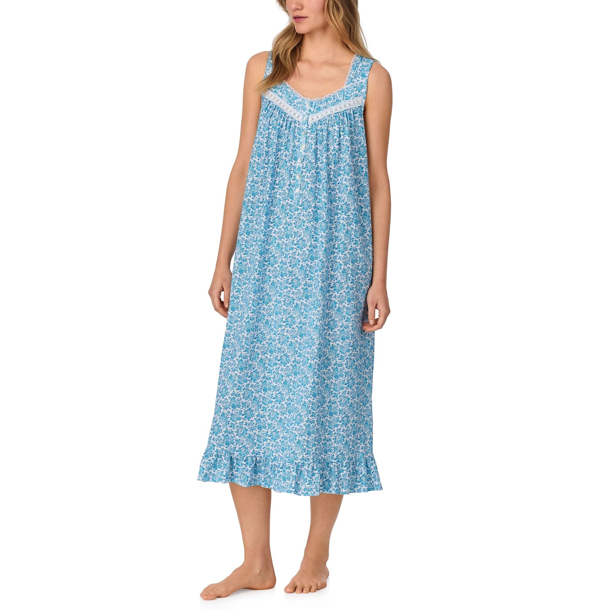 Floral Sleeveless Long Nightgown – Soft, Sweet Feminine Style