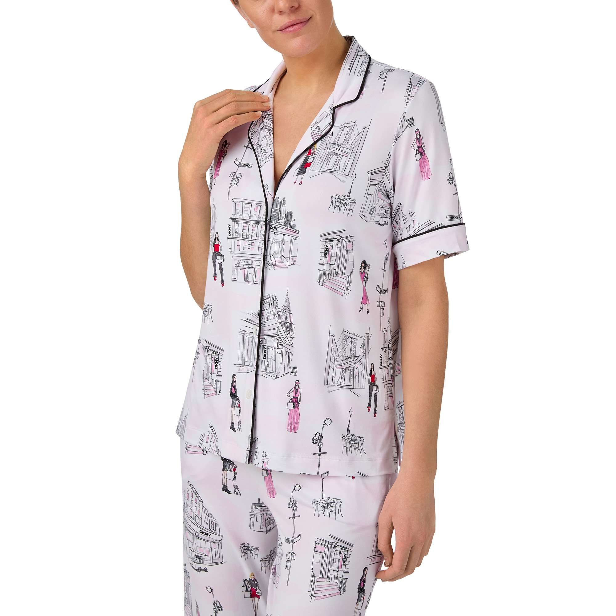 Donna Karan Sleep Soho Streets S/S Notch Top & Crop PJ Set