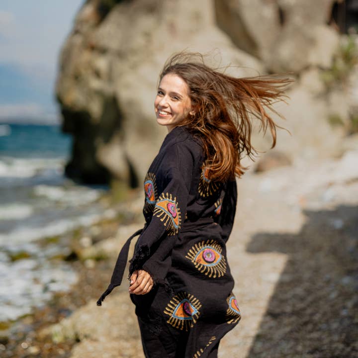 Moa Black Evil Eye Long Kimono