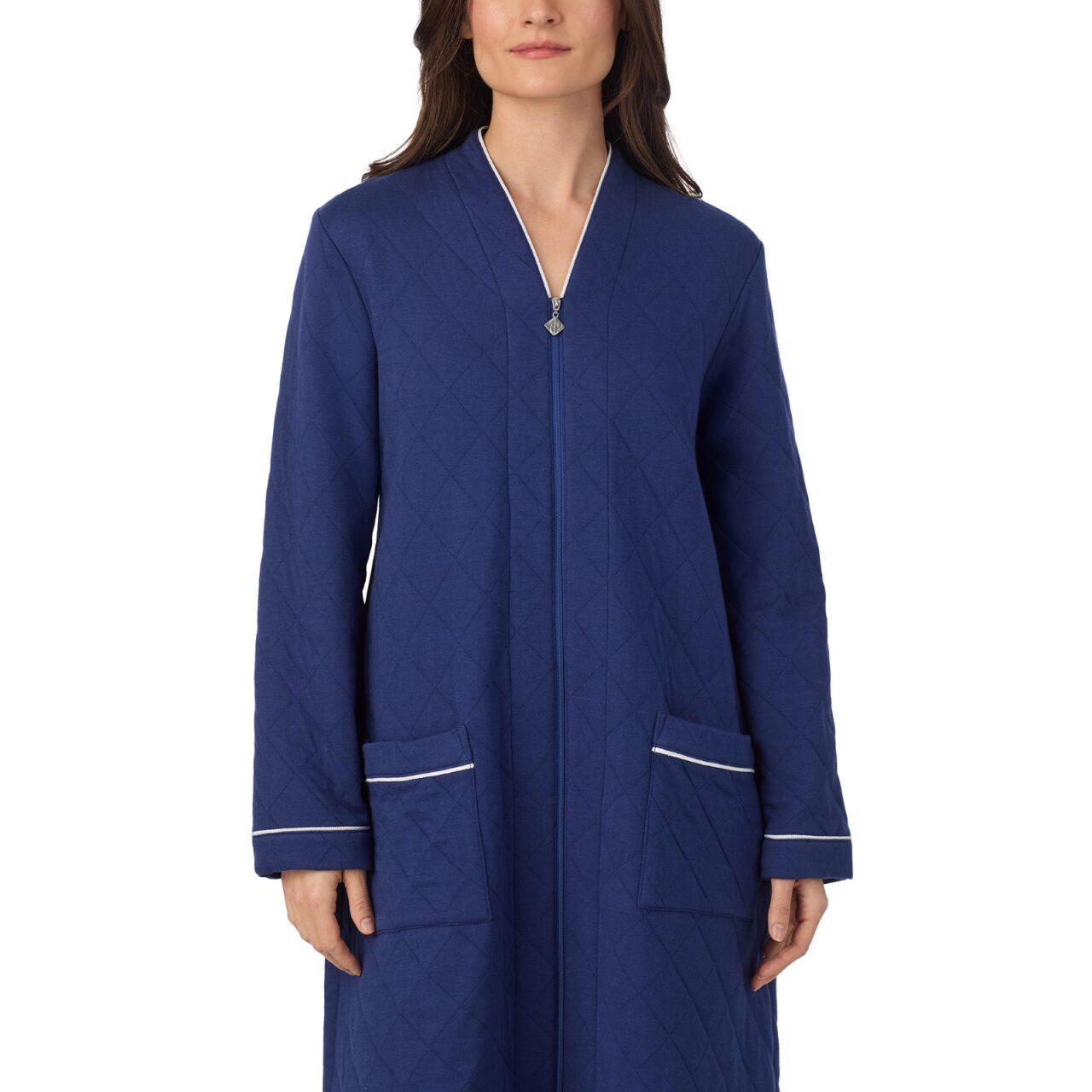 Eileen West Cotton Rich Diamond Quilted Zip Robe