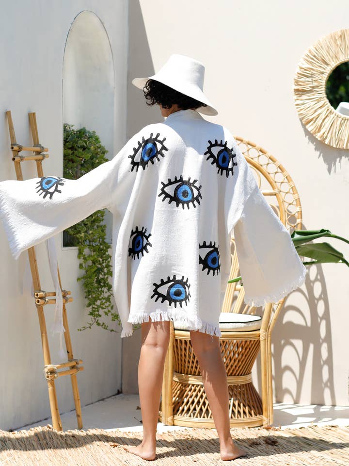 Moa Blue Evil Eye Short Kimono