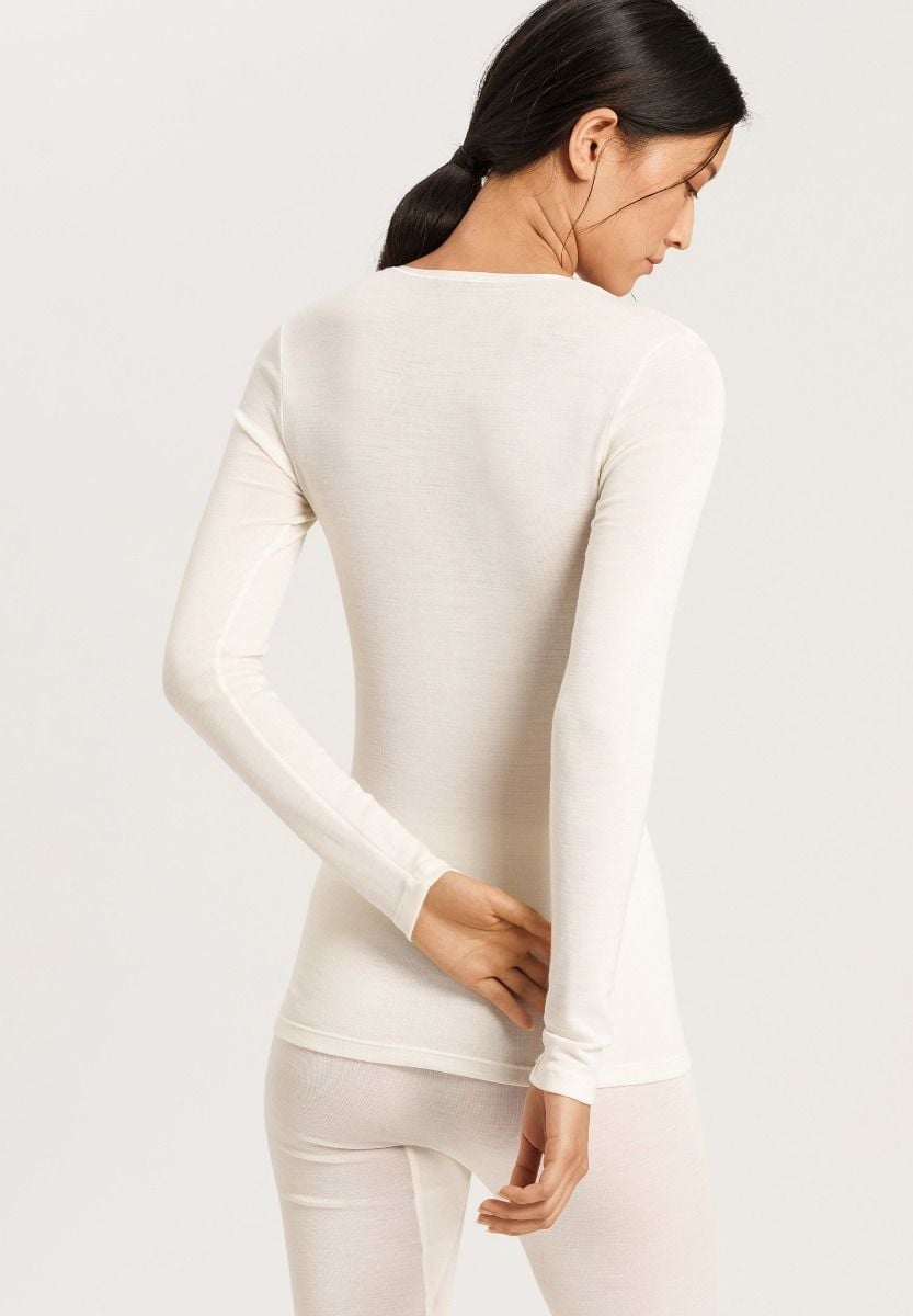 Hanro Woolen Silk Long Sleeve Shirt- High Scoop Neck