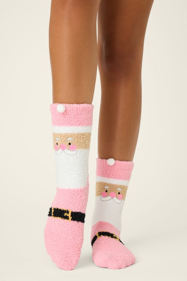 P.J. Salvage Holiday Cozies Santa Cozy Sock - Pink